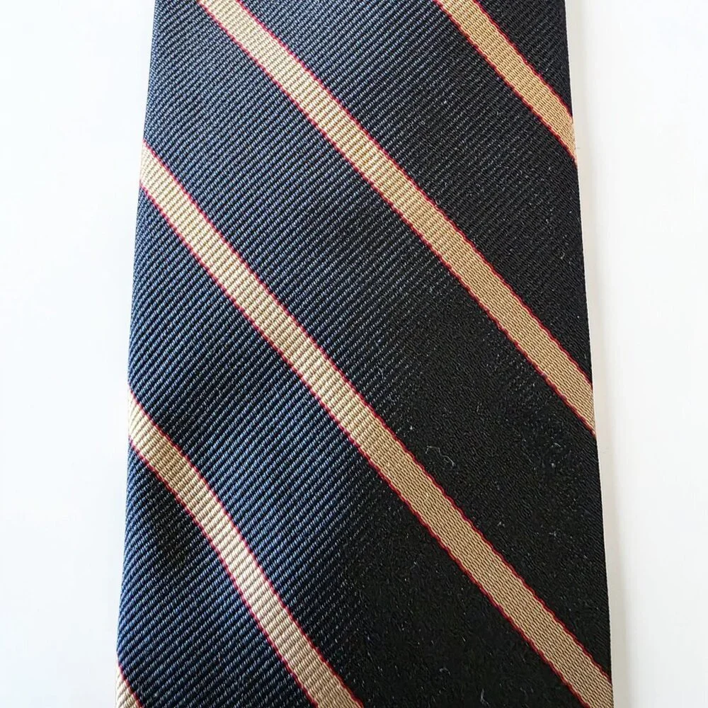 Ed Mitchell Hand Sewn Silk Tie Black Gold Red Stripe English Twill